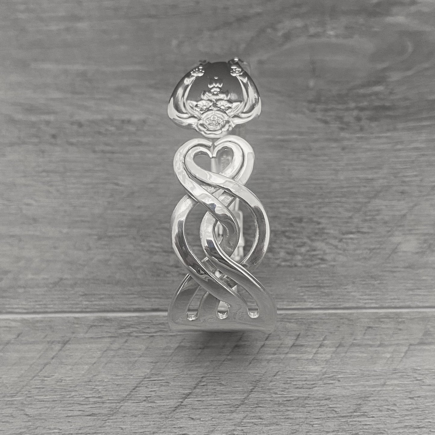 'Harmony' Heart Within a Heart Silver Fork Bracelet