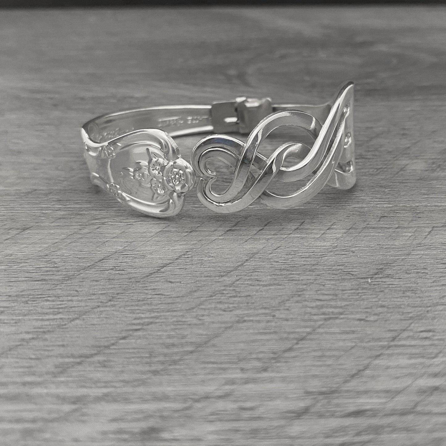 'Harmony' Heart Within a Heart Silver Fork Bracelet