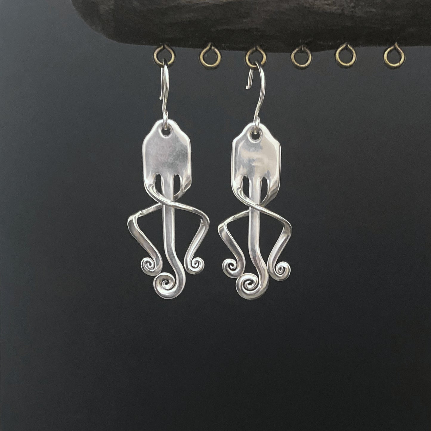 'Tranquility' Sterling Spiral Fork Earrings